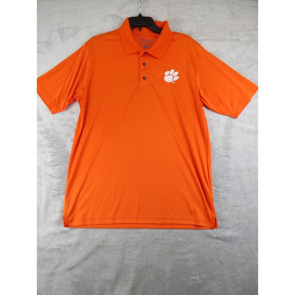 Champion Clemson Tigers Polo Shirt Mens L Orange Performance Golf NCAA